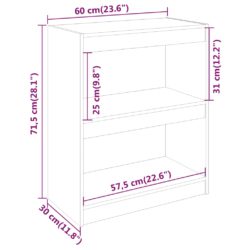 Bokhylle/romdeler hvit 60x30x71,5 cm heltre furu