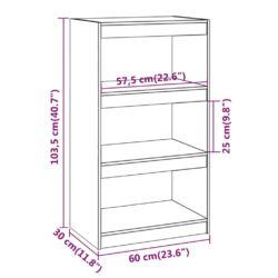 Bokhylle/romdeler hvit 60x30x103,5 cm heltre furu