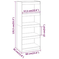 Bokhylle/romdeler grå 60x30x135,5 cm heltre furu