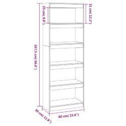 Bokhylle/romdeler hvit 60x30x167,5 cm heltre furu