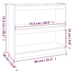 Bokhylle/romdeler hvit 80x30x71,5 cm heltre furu