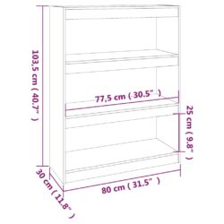 Bokhylle/romdeler 80x30x103,5 cm heltre furu