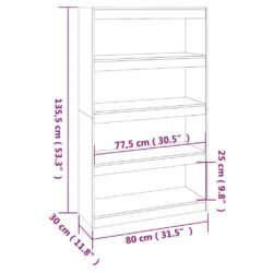 Bokhylle/romdeler 80x30x135,5 cm heltre furu