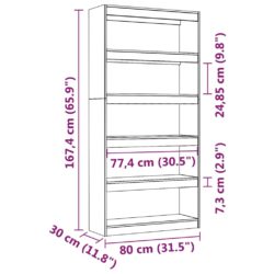 Bokhylle/romdeler grå 80x30x167,4 cm heltre furu