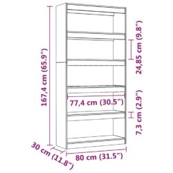 Bokhylle/romdeler svart 80x30x167,4 cm heltre furu