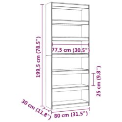 Bokhylle/romdeler 80x30x199,5 cm heltre furu