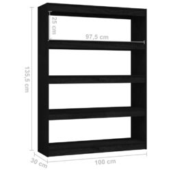 Bokhylle/romdeler svart 100x30x135,5 cm heltre furu