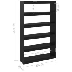 Bokhylle/romdeler svart 100x30x167,5 cm heltre furu