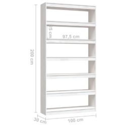 Bokhylle/romdeler hvit 100x30x200 cm heltre furu