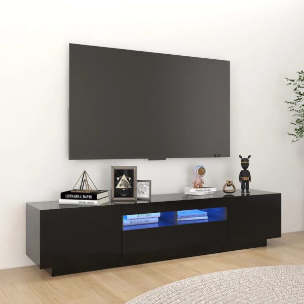 TV-benk med LED-lys svart 180x35x40 cm