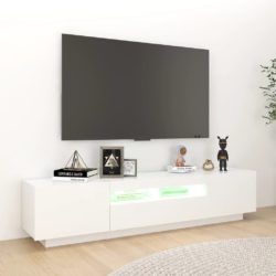 TV-benk med LED-lys høyglans hvit 180x35x40 cm