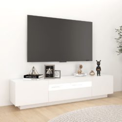 TV-benk med LED-lys høyglans hvit 180x35x40 cm