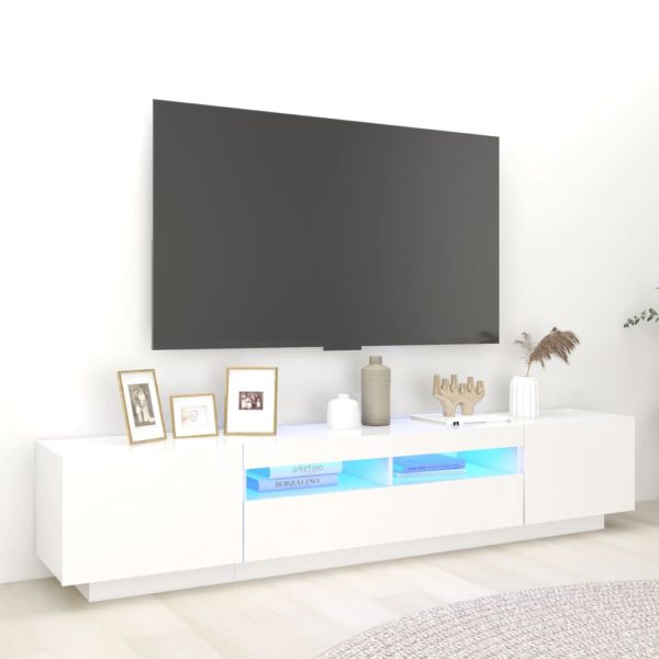 TV-benk med LED-lys hvit 200x35x40 cm