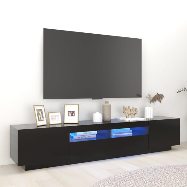 TV-benk med LED-lys svart 200x35x40 cm