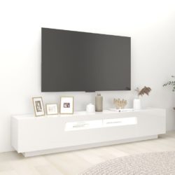 TV-benk med LED-lys høyglans hvit 200x35x40 cm