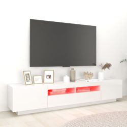 TV-benk med LED-lys høyglans hvit 200x35x40 cm