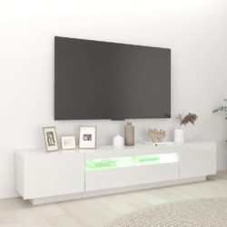 TV-benk med LED-lys høyglans hvit 200x35x40 cm