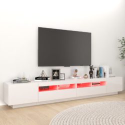 TV-benk med LED-lys høyglans hvit 260x35x40 cm