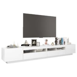 TV-benk med LED-lys høyglans hvit 260x35x40 cm