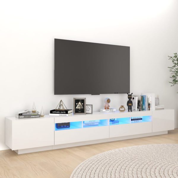 TV-benk med LED-lys høyglans hvit 260x35x40 cm