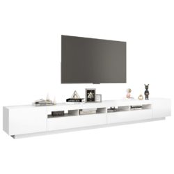 TV-benk med LED-lys høyglans hvit 300x35x40 cm