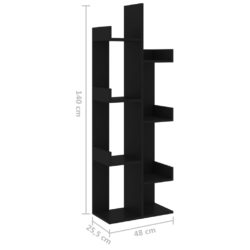 Bokhylle svart 48×25,5×140 cm konstruert tre