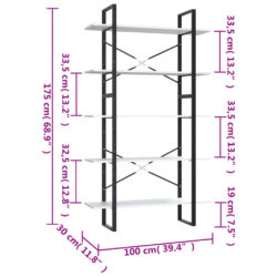 Bokhylle 5 nivåer hvit 100x30x175 cm konstruert tre