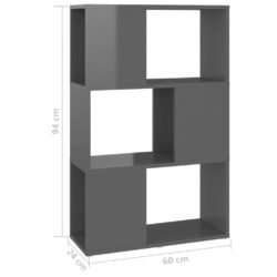 Bokhylle/Romdeler høyglans grå 60x24x94 cm konstruert tre