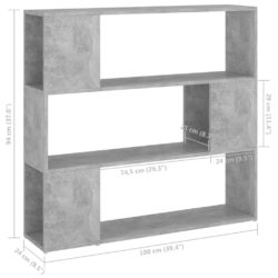 Bokhylle/romdeler betonggrå 100x24x94 cm sponplate