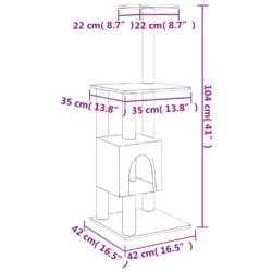 Kattetre med klorestolper i sisal kremhvit 104 cm