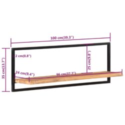 Vegghyller 2 stk 100x24x35 cm heltre akasie og stål