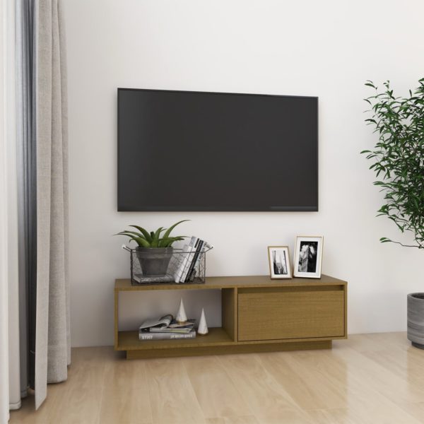 TV-benk 110x30x33,5 cm heltre furu honningbrun