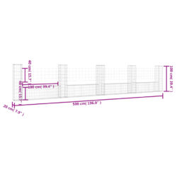 Gabionkurv u-formet med 5 stolper jern 500x20x100 cm