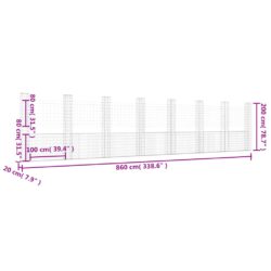 Gabionkurv u-formet med 8 stolper jern 860x20x200 cm