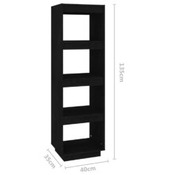 Bokhylle/romdeler svart 40x35x135 cm heltre furu