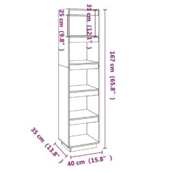 Bokhylle/romdeler hvit 40x35x167 cm heltre furu