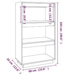 Bokhylle/romdeler grå 60x35x103 cm heltre furu