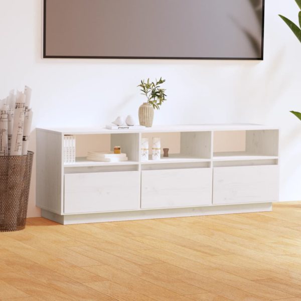 TV-benk hvit 140x37x50 cm heltre furu