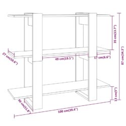 Bokhylle/romdeler hvit 100x30x87 cm