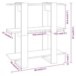 Bokhylle/romdeler hvit 80x30x87 cm