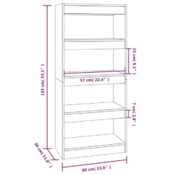 Bokhylle/romdeler hvit 60x30x135 cm konstruert tre