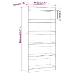 Bokhylle/romdeler hvit 80x30x166 cm konstruert tre