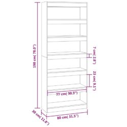 Bokhylle/romdeler hvit 80x30x198 cm konstruert tre