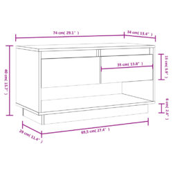 TV-benk hvit 74x34x40 cm heltre furu