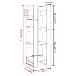 Bokhylle/romdeler 41x35x125 cm heltre furu