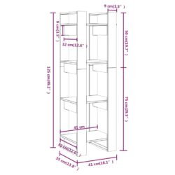 Bokhylle/romdeler svart 41x35x125 cm heltre furu