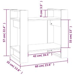 Bokhylle/romdeler 60x35x57 cm heltre furu