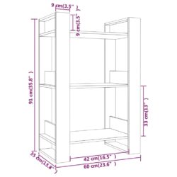 Bokhylle/romdeler hvit 60x35x91 cm heltre furu