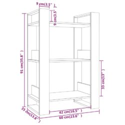 Bokhylle/romdeler honningbrun 60x35x91 cm heltre