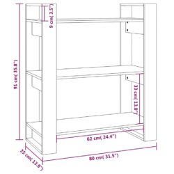 Bokhylle/romdeler grå 80x35x91 cm heltre furu